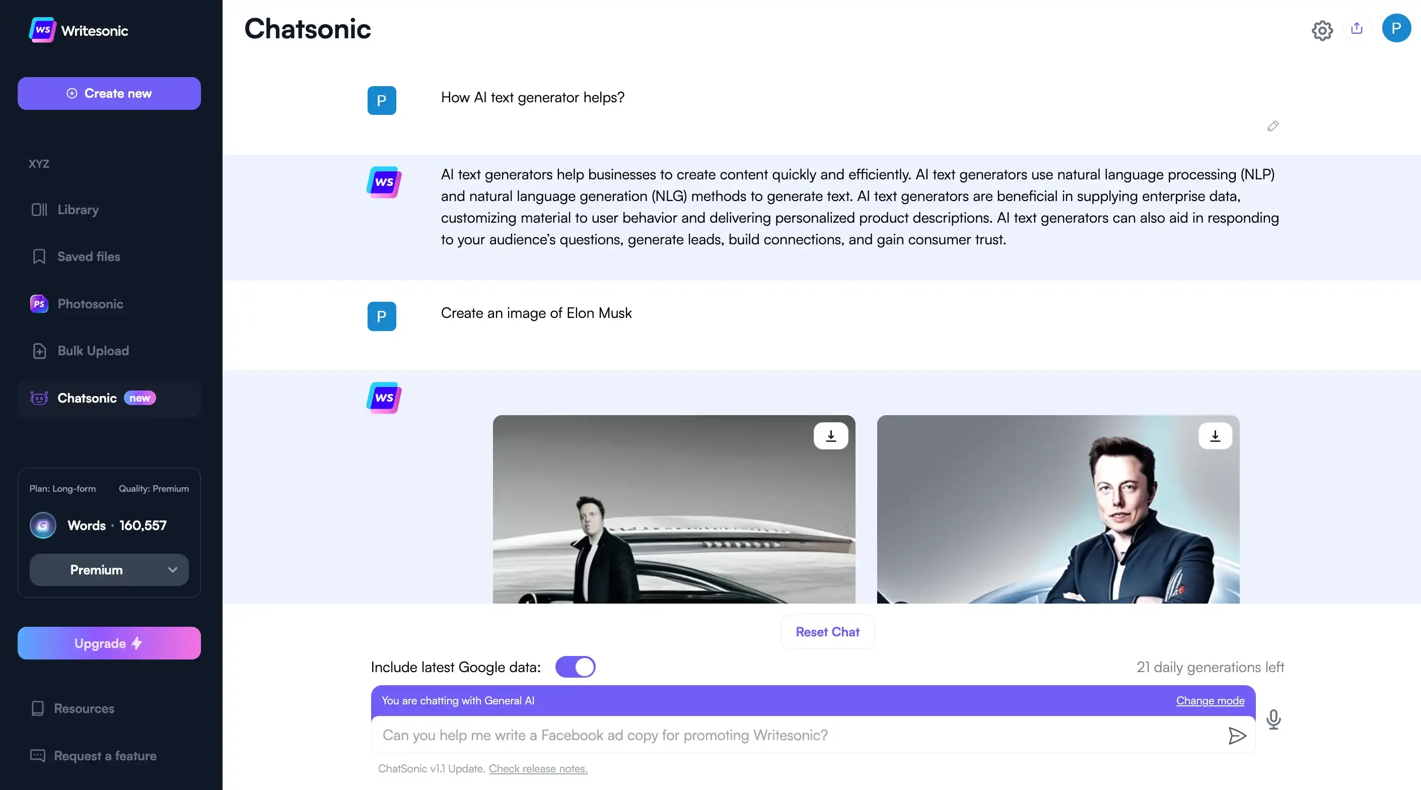 AI text generator - ChatSonic